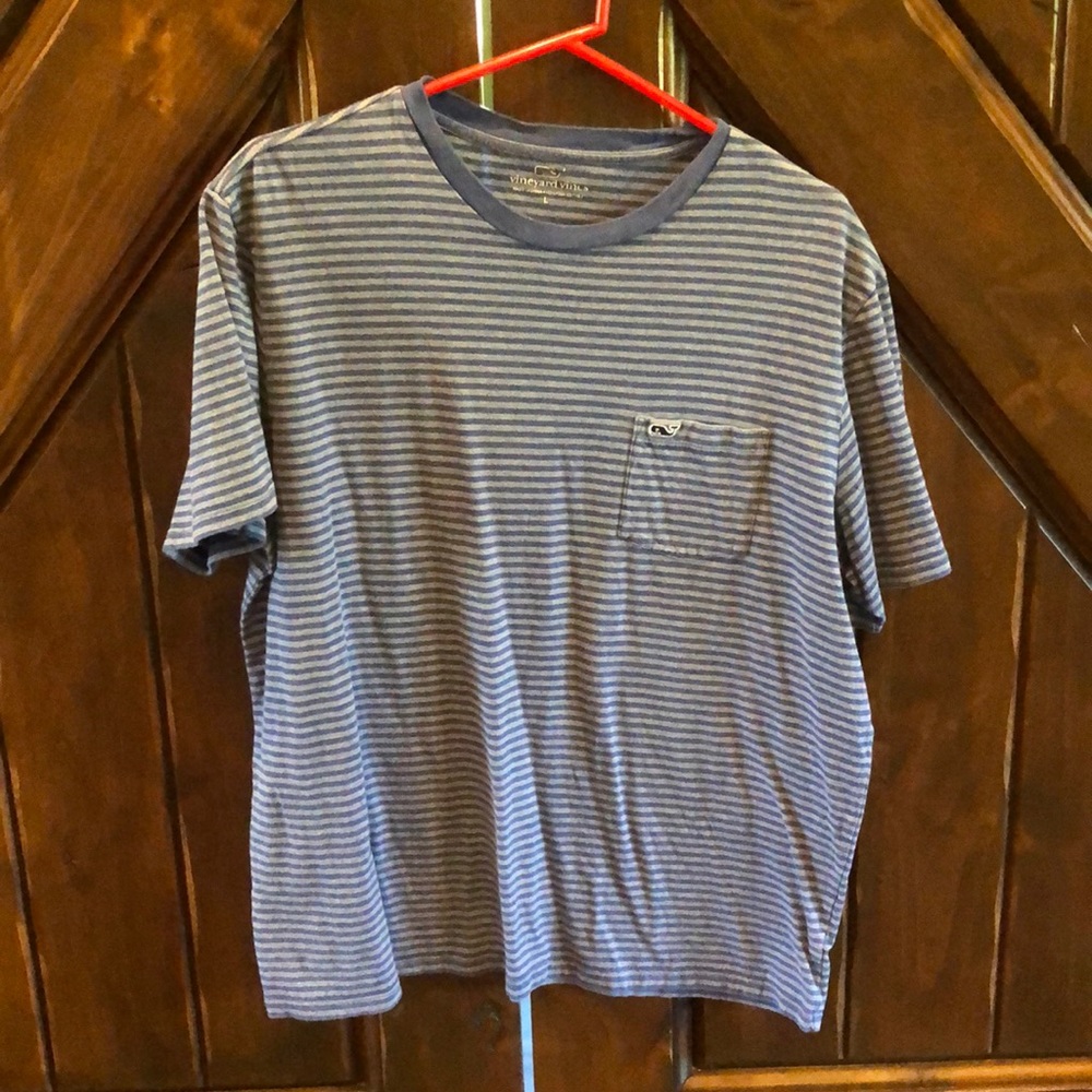 Vineyard Vines dark blue and light striped shirt